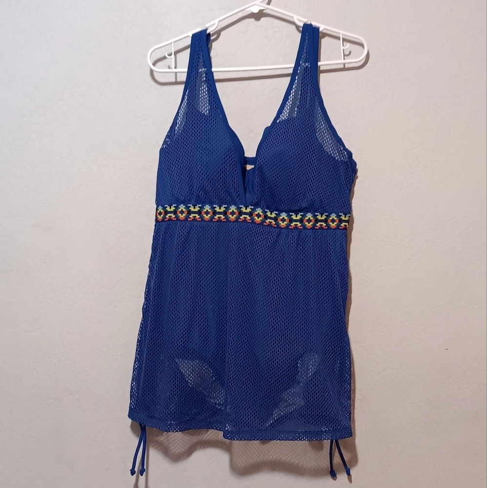 Lane Bryant By Casique Aztec Mesh Swim Suit Blue Sz40C One Piece - Picture 2 of 13